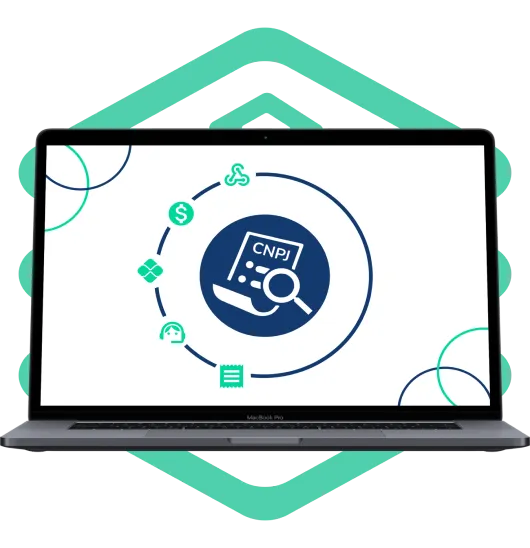 Tela do desktop mostrando CNPJ e ícones de hebhook, dólar, pix, suporte e extrato